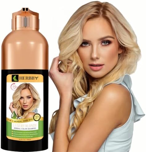 HERBBY Hair Color Shampoo for Gray Hair Coverage&Color Transform with 9 Herbal Extracts –Long Lasting(6-8 Weeks),Shiny,Evenly Colored,Instant Hair Dye Shampoo&Conditioner,500 Ml (LUXURY BLONDE COLOR)