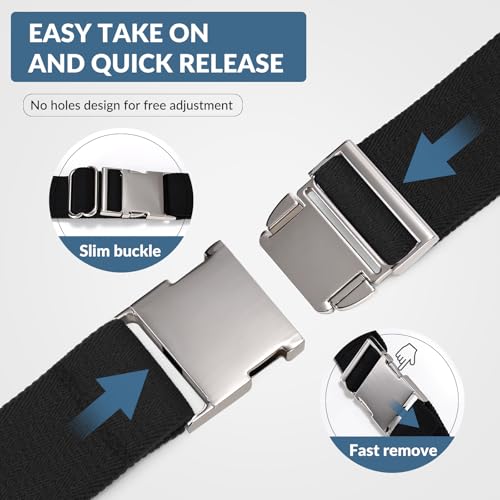 SANSTHS Mens Belt Quick Release, Unisex Adventure Belt with Heavy Duty Seat belt Buckle, Elastic Nylon Web Black White4