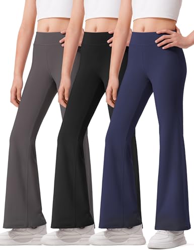 HASMES 3 Pack Girls Flare Leggings Kids Bell Bottom High Waisted Dance Yoga Pants Activewear