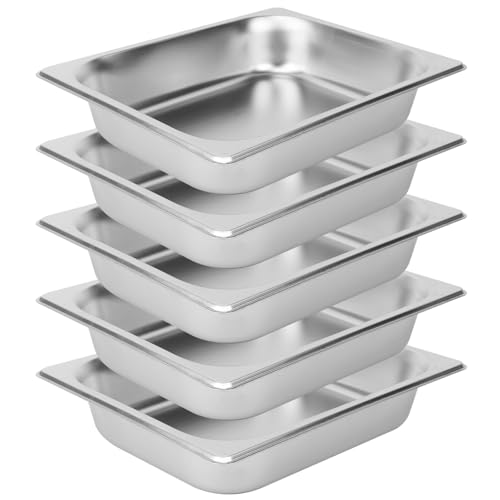 Image of 5 Pack 1 /2 Size, 2.6 Inch Deep Steam Table Pan | , Silver201 Stainless Steel Chafing Pan, Half Size Hotel Steam Pans for Weddings, Parties, Restaurants, Cafeterias and Hotels