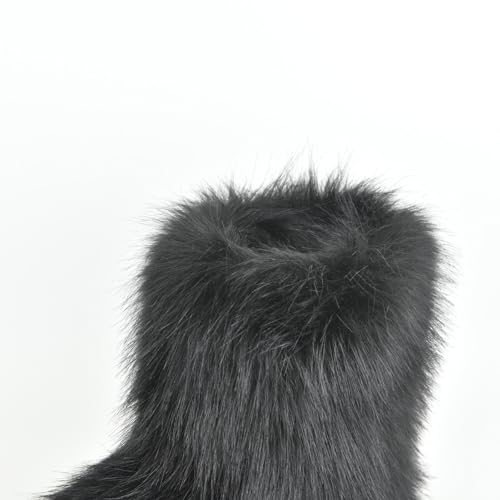 Image of Fashion Fur Boots,Flat Heel Comfy Plush Warm Snow Booties,2025 Winter Outdoors Furry Boots,Mid-Calf Faux fur Boot for Women.