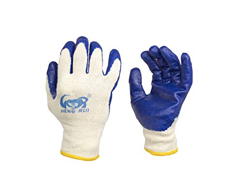 Elaine Karen Deluxe 20 Pairs Cotton Work Gloves - Rubber Coated Gloves with Blue Latex for Superior Grip - String Knit Safety Gloves for Construction, PVC Work, Gardening, and General Purpose
