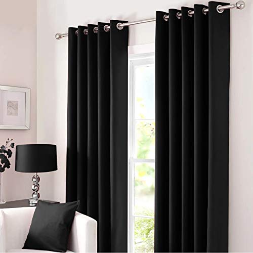 Image of Blackout Thermal Eyelet Ring Top Insulated Pair of Curtains Including 2 Tiebacks (Black, 66 inch x 72 inch)