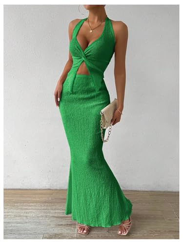Image of SOLY HUX Women's Two Piece Outfits Twist Front Halter Cami Tops and Skirt Summer Set
