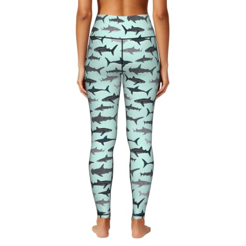 Pantalones de yoga con estampado de tiburón y bolsillos para fitness 4