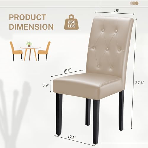 Image of Furmax Ergonomic Dining Chairs Set of 2, PU Leather Dinning Room Chairs, Button Tufted Kitchen Chairs with Adjustable Wood Legs for Kitchen Living Room (Leather Beige, 2)