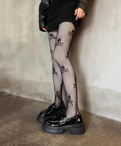 Image of Womens Halloween Stockings Skull Fishnet Tights Spider Web Fishnets