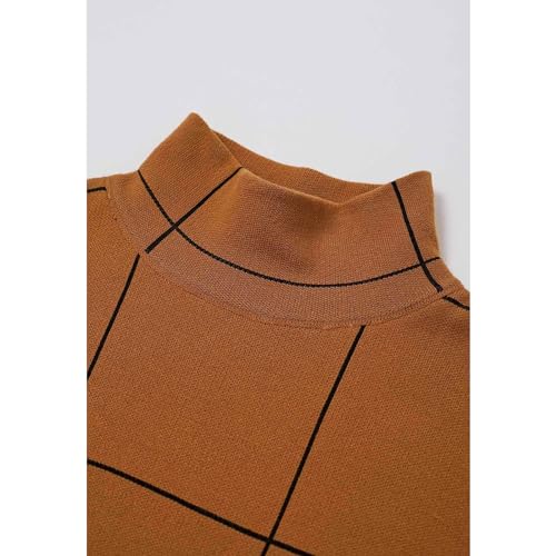 CHICWISH Women's Fall Turtleneck Sweater Pullover Plaid Long Sleeve Casual Knitted Winter Checkered Sweaters Tops4