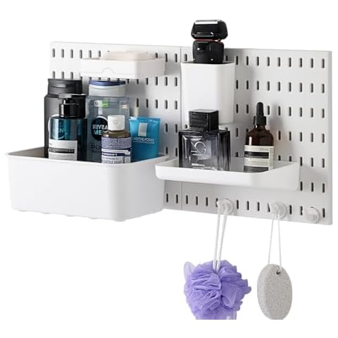 Keepo Bathroom Wall Organizer With Accessories, Adhesive Shower Organizer, Shower Storage, Shower Caddy, Shelves, Tray, Hooks, Soap Holder, Razor Holder, No Drilling, White Shower Organizer (22″×11″) Cover