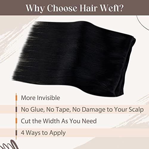 Laavoo 120G Weft Real Human Hair Black Sew In Hair Extensions #1 Jet Black 24Inch Weft Extensions Weave Bundles Brazilian Hair Double Weft Long Straight #TOP3