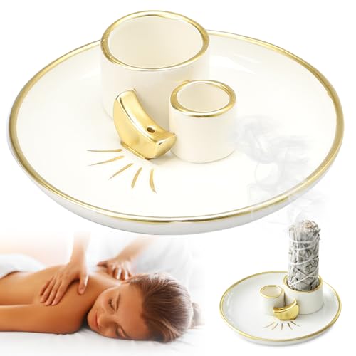 SPORWAY Quemador de Incienso 4 en 1, Porta Incienso para Palo Santo, Quemar Salvia, Varillas Incienso, Quemador Incienso Ideal para Decoración Hogar