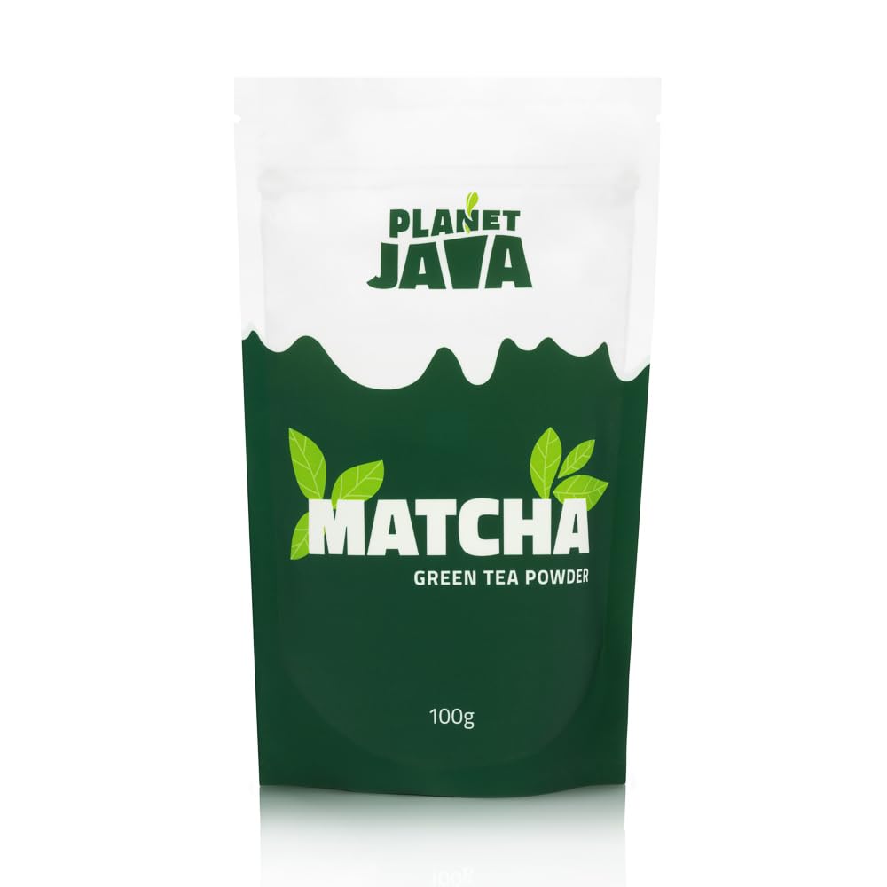Planet Java Pure Matcha Green Tea Powder 100g Pouch, Minimal Bitterness, Culinary Grade, Use for Cooking, Baking, Smoothie Making and with Milk. Vegan & Vegetarian Friendly