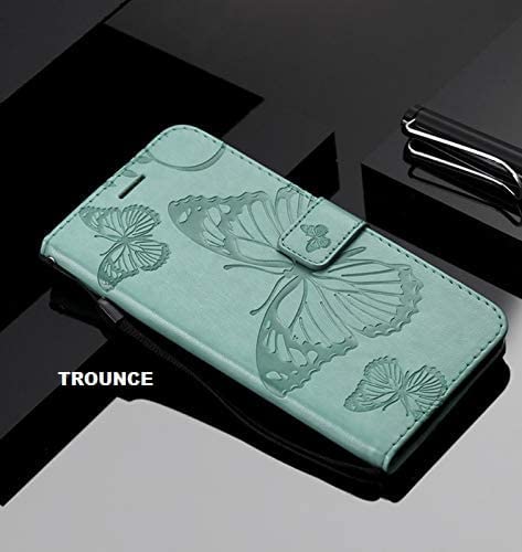 Image of TROUNCE Butterfly Embossing Shock Proof Flip Cover with Card Cash Holder Wallet Case & Magnetic Lock|Mobile Cover|Back Cover-Sea Green for Samsung Galaxy A54 5G