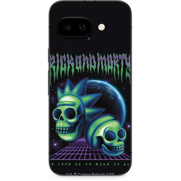 Skinit Decal Phone Skin Compatible with Google Pixel 9a - Officially Licensed Adult Swim Rick and Morty Neon Skulls Design