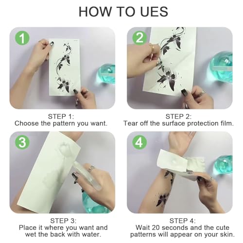 SanKristo 30 PCS Temporary Tattoos for Women Man 3D Flowers Leaves Words Butterfly Tattoos Stickers for Hand Arm Legs Fake Waterproof Adults Tattoo Sticker - Image 3