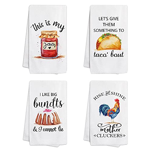 pinata Funny Kitchen Towels and Dishcloths Sets of 4 - Housewarming Gifts for New Home – Funny Dish Towels with Sayings - Kitchen Dish Towels for Drying Dishes - Tea Towels, Hand Towels for Kitchen