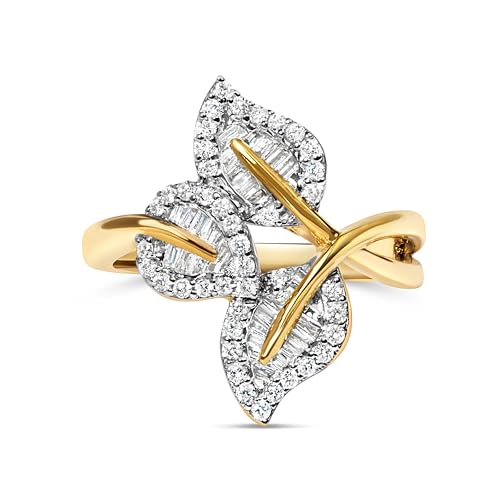 Haus of Brilliance 18K Yellow Gold Plated .925 Sterling Silver 1/2 Cttw Baguette and Round Diamond Bypass Triple Leaf Ring (I-J Color, I1-I2 Clarity) - Size 7