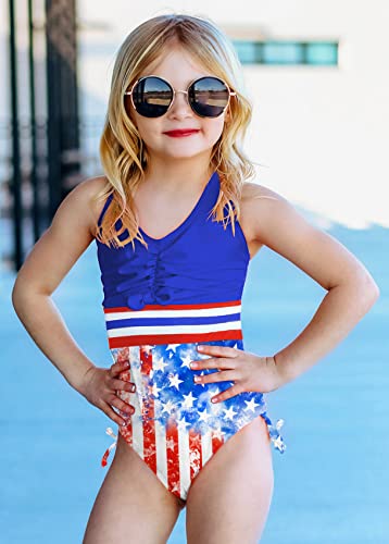 Image of BFUSTYLE Girls One Piece Swimsuit Cute Striped Bathing Suit Hawaii Swimwear 6-17 Years