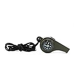 3-in-1 Survival Whistle with Compass and Thermometer, Loud Emergency Rescue Signal, Outdoor Hiking Camping Safety Tool with Lanyard (Military Green)