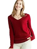 bollrllr maglione da donna in cashmere lavorato a maglia 100% lana merino con scollo a v pullover a maniche lunghe autunno, bordeaux, s