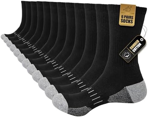 Mens Cotton Crew Socks, Cushioned Work Athletic Socks