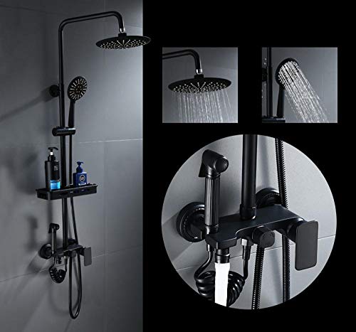 Duscharmatur Regendusche,Schwarzes Kupfer-Duschset Haushaltshotel Badezimmer unter Druck stehende Multifunktionsdusche große Düse-A3