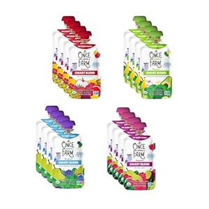 Once Upon a Farm Pouches, Smart Blend Variety Pack, Pineapple, Blueberry, Raspberry, Apple, USDA Certified Organic, Non-GMO, Cold-Pressed, No Sugar Added, Variety Pack of 16