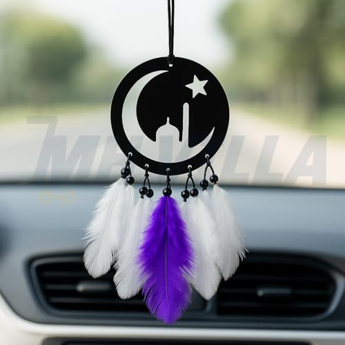 Image of Car Hanging Accessories: Radha Krishna Spiritual Acrylic Decor for Car, Home and Office Desk Decor Accessories (Chand Tara)