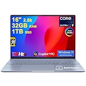 ASUS Vivobook S16 AI PC Laptop 16" 2.8k OLED 120Hz (600nits, 100% DCI-P3) Intel 16-core Ultra 9 285H 32GB RAM 1TB SSD Backlit for Creator Designer Business Professional Win11Pro ICP Hub/Copilot+ AI