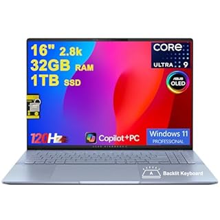ASUS Vivobook S16 AI PC Laptop 16" 2.8k OLED 120Hz (600nits, 100% DCI-P3) Intel 16-core Ultra 9 285H 32GB RAM 1TB SSD Backlit for Creator Designer Business Professional Win11Pro ICP Hub/Copilot+ AI