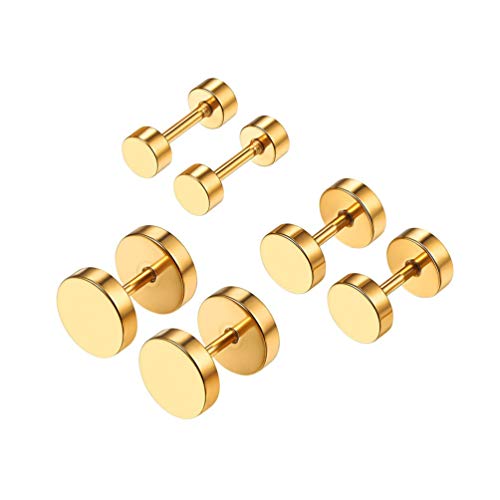 Flat Back Earrings Studs Disc Huggie Men Gold Stainless Steel