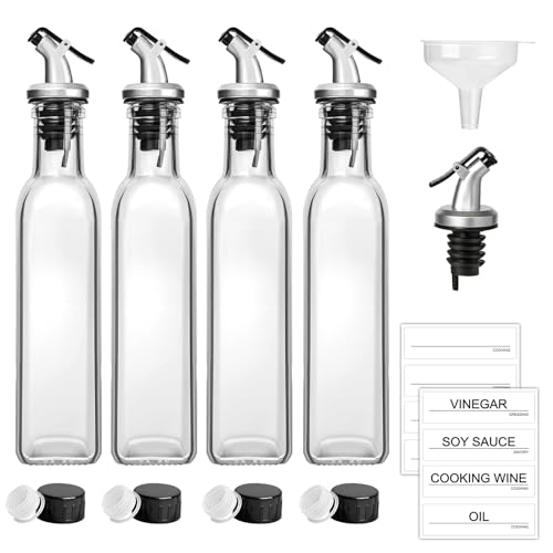 GMISUN Oil Dispenser Bottle for Kitchen, Olive Oil Dispenser Bottle 8oz, Cooking Oil and Vinegar Dispenser Set 4Pack, Olive Oil Decanter Container with Oil Pourer Spout, Funnel & Labels