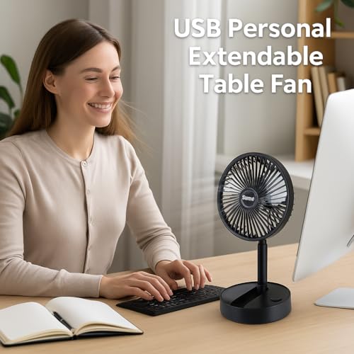 Dependable Industries inc. Essentials Telescopic Folding USB Desk Fan – Adjustable Height 11.5" to 14", Quiet Motor, Compact Table Fan with Phone Stand, USB-Powered for Home, Office, Travel (Black) by Dependable Industries inc. Essentials - Image 4