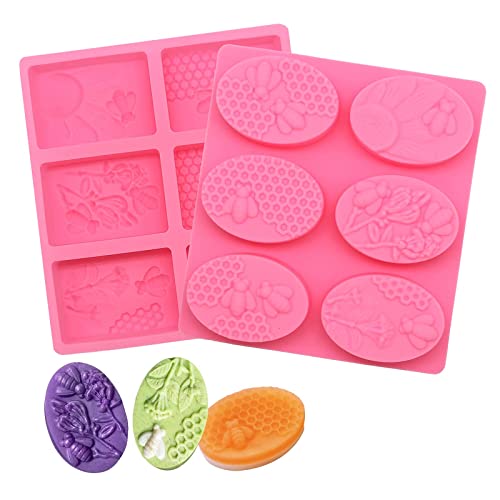 Seifenformen Silikon,2 Stück Silikon Seifenform Seifenformen 6-Cavity Silikon-Förmchen Schalen Pfannen Kuchen Backen, Schokolade Biscuit Eiswürfel, Seife, DIY hausgemachte Handwerk(Rosa) Cover