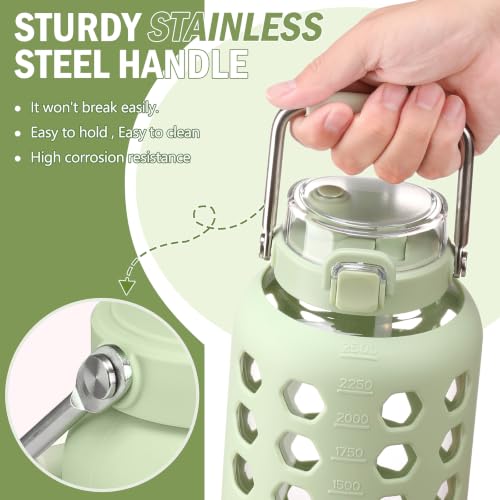 Image of MUKOKO 84 oz Glass Water Bottle, Stainless Steel Handle, Green