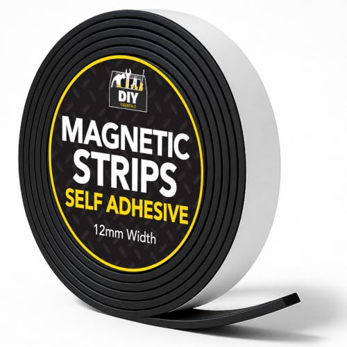 SOL 2.5 Metre Magnetic Tape Self Adhesive 12mm Width Strong Magnetic Strip Flexible Cut to Size Roll for Craft Projects Office Organisation DIY Mounting Signs Photos Tools Home Workshop Use