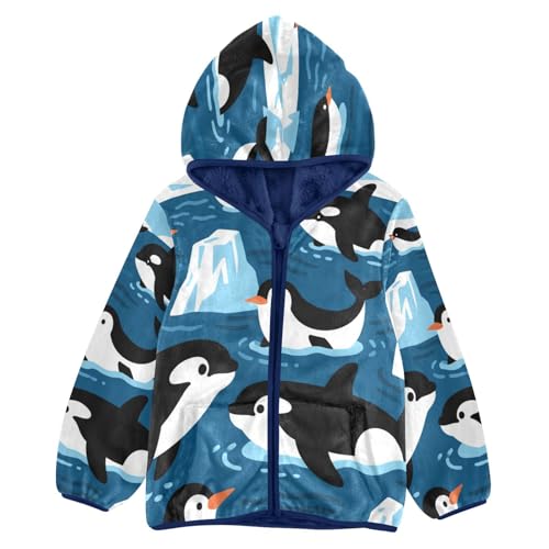 Penguins in Water Toddler Fleece Jacket Girl Boys Hooded Fleece Jacket Coat Warm Outwear Zip-up 3-10T