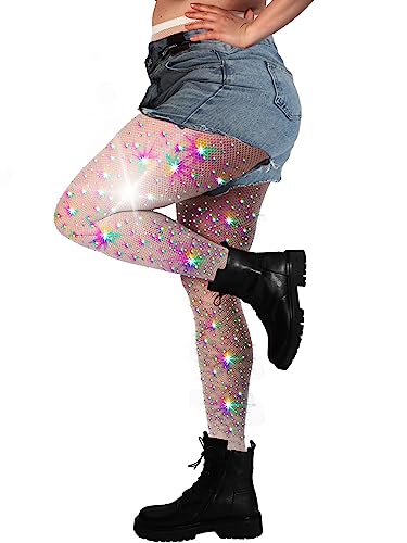 Image of DancMolly 10X Strong Ultra Sparkly Rhinestone Fishnet Stockings, Plus Size Sparkle Tights for Women Sexy Party Concert Outfit