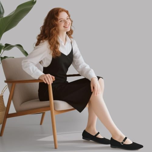 Women's Pointed Toe Knit Mary Jane Ballet Flats for Office Casual Wear Stretchy Dressy Slip-On Shoes with Arch Support3