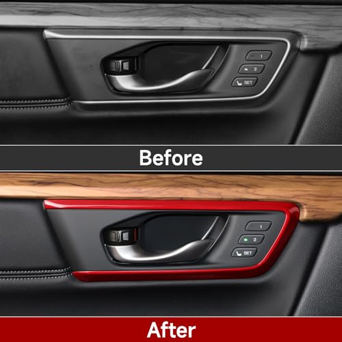 Image of Car Inner Door Bowl Decals for Honda CRV 2017 2018 2019 2020 2021 2022 Accessories CR-V ABS Carbon Fiber Interior Stickers, Red