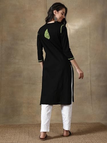 Image of Seva Chikan Hand Embroidered Lucknowi Chikankari Cotton Kurta Kurti for Womens SCL4219