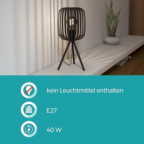 EGLO Tischlampe Romazzina, Stativ Nachttischlampe, Dreibein Tischleuchte aus Metall in Schwarz, Deko Schlafzimmer, Wohnzimmer Tisch Lampe mit E27 Fassung