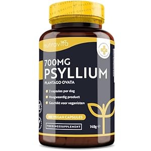 Psyllium Husk-vezel 700 mg – 180 veganistische psyllium husk capsules – 1400 mg per portie – psyllium capsules gemaakt van 100% pure Plantago Ovata-plantenzaden – psyllium vezels – Nutravita