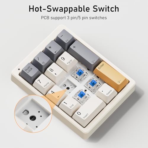 Image of Kisnt Mechanical Number Pad, White Backlit Numeric Keypad with PBT Keycaps Wired USB-C 17 Keys Numpad for TKL Keyboards Laptop PC(Blue Switch) | Wired 17 Keys Hot Swappable for Laptops PC Compact Keyboards