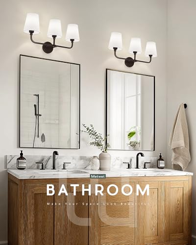 Image of Bathroom Light Fixtures, 3-Light Oil Rubbed Bronze Vanity Lights with Flared White Fabric Shade, Vintage Sconces Wall Lighting for Hallway Bedroom, VL837-ORB-3