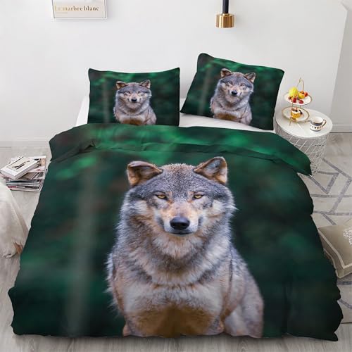 Housse de couette 240 x 260 loup microfibre douce avec zip - 4