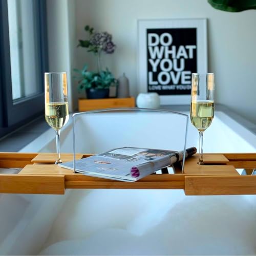 Tablette baignoire bois extensible Wintem porte-gobelet porte-objets salle de bain - 4