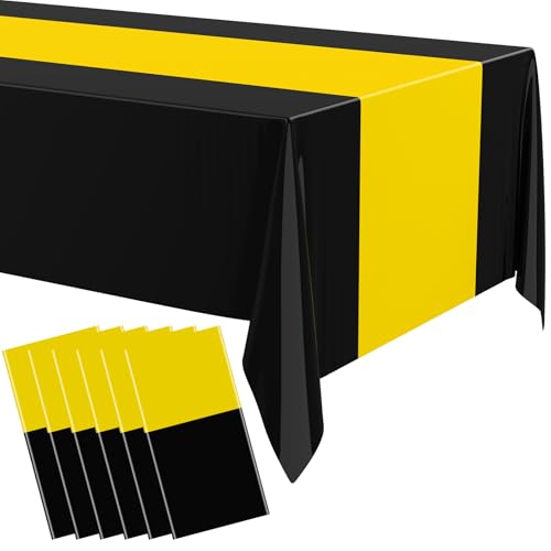 Image of Oudain 3 Pcs Plastic Table Cloths Disposable 54 inch x 108 inch, Yellow, Black