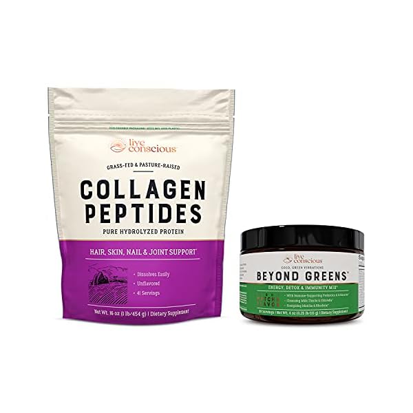 Collagen Peptides & Beyond Greens | Hair, Skin, Nail, and Joint Support + Immune Boost, Detox, & Energy