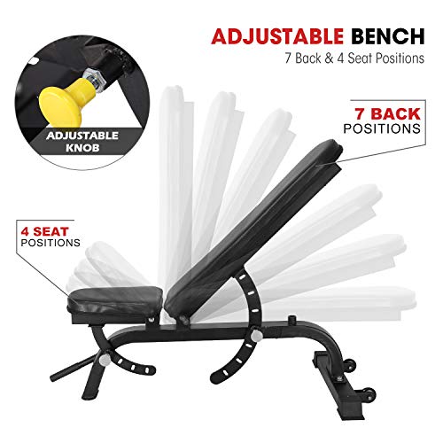 ER KANG Adjustable Weight Bench- 7+4 Positions Body Workout Bench, Multi-Purpose Incline/Flat Bench for Home Gym Strength Training(Black)